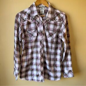 Ariat Women's Plaid Button Down Shirt - Pink and White